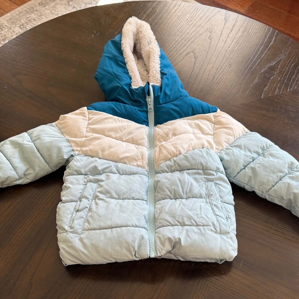 Never worn, Swiss Tech Kids Puffer Jacket - Teal and Light Blue